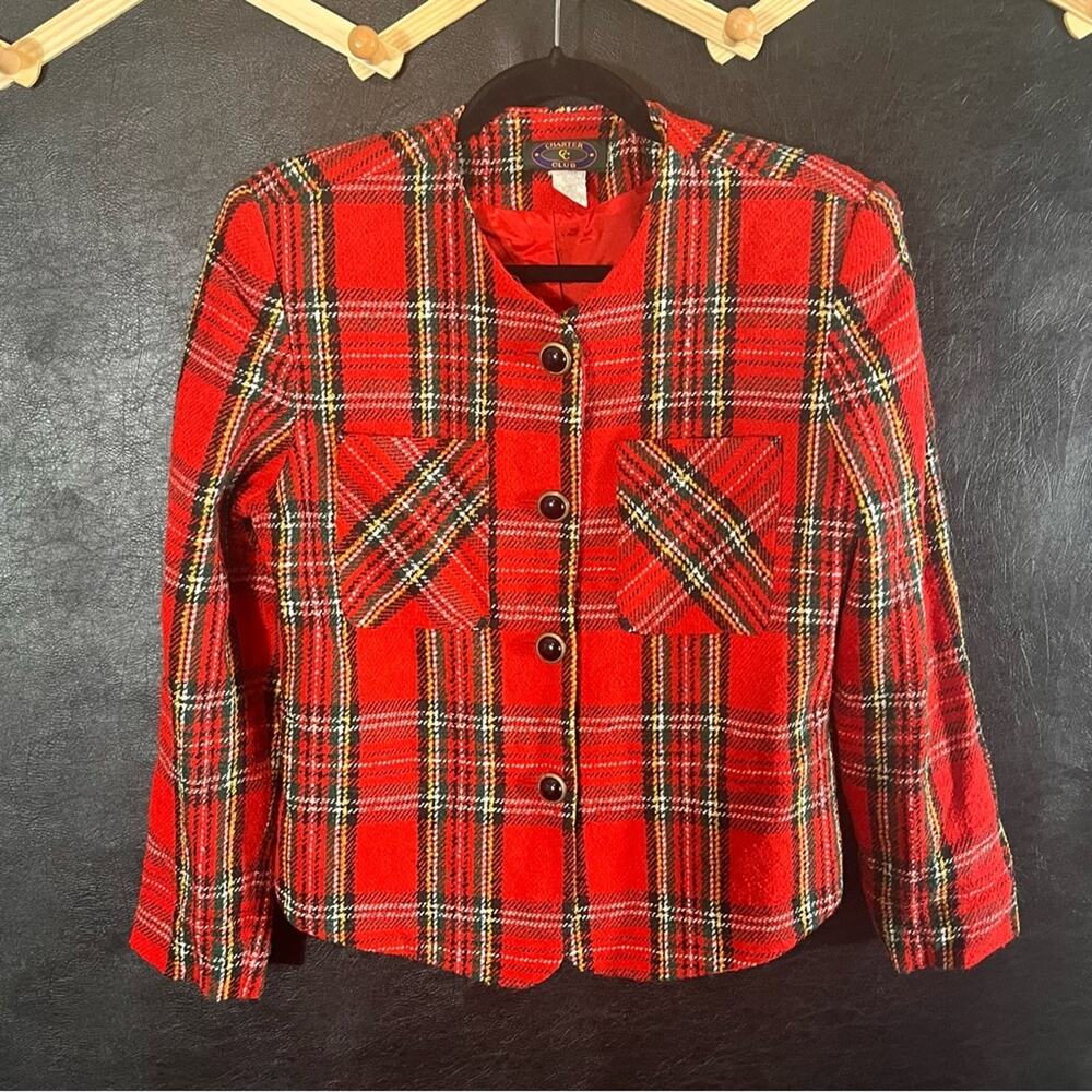 Charter Club Red Plaid Jacket Size‎ 6